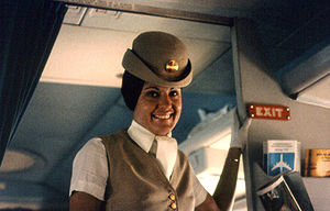 Pan-Am flight attendant on airplane. Photo tak...