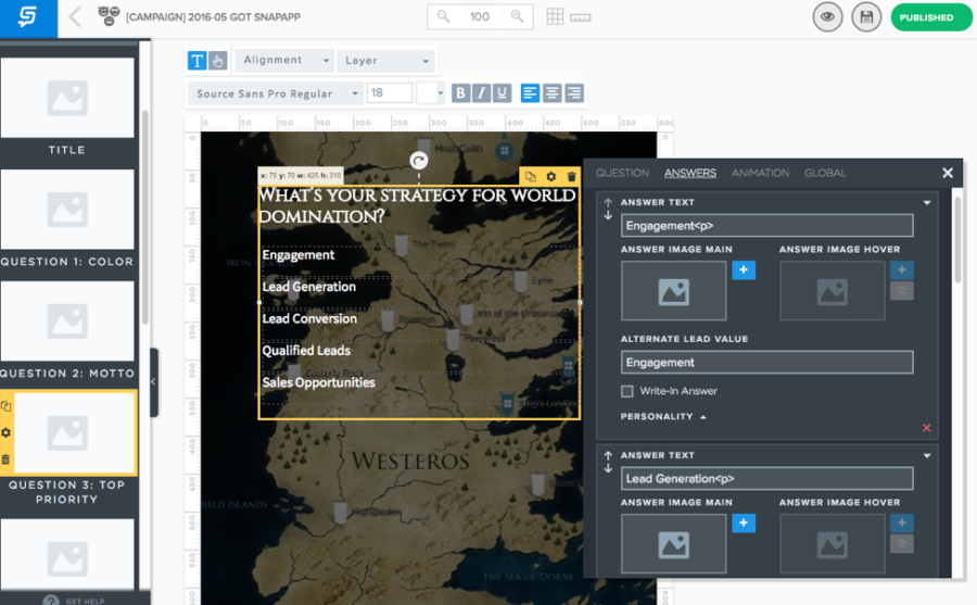 collect lead data using interactive questions
