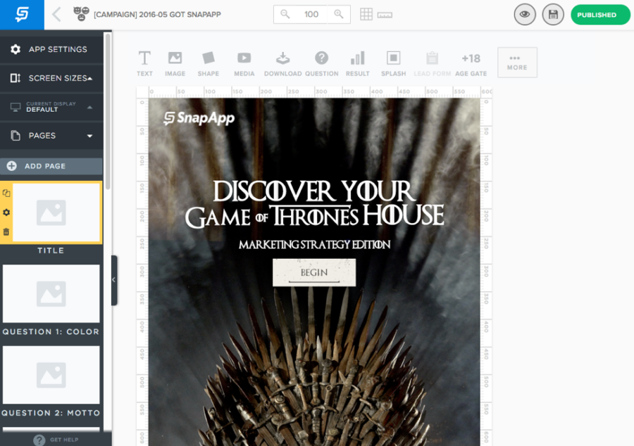 interactive content based on Game of Thrones
