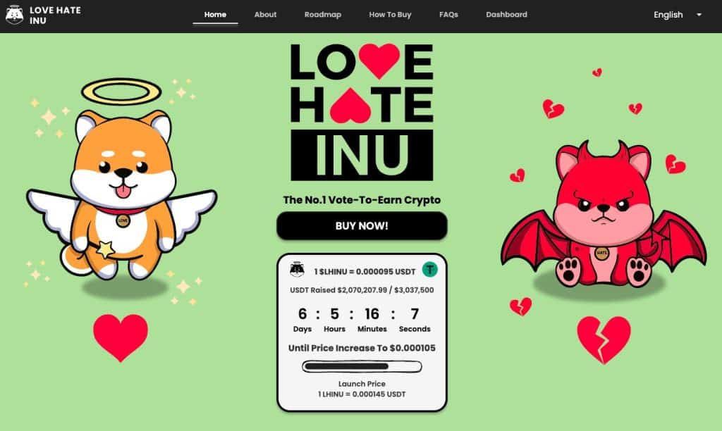 Love Hate Inu събира $2 милиона Binance new listings