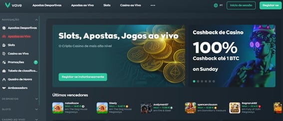 Vave Casino home page - Mega Joker