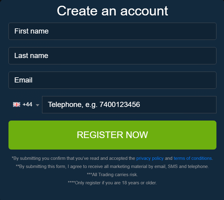Detail registračního formuláře do Immediate Connect