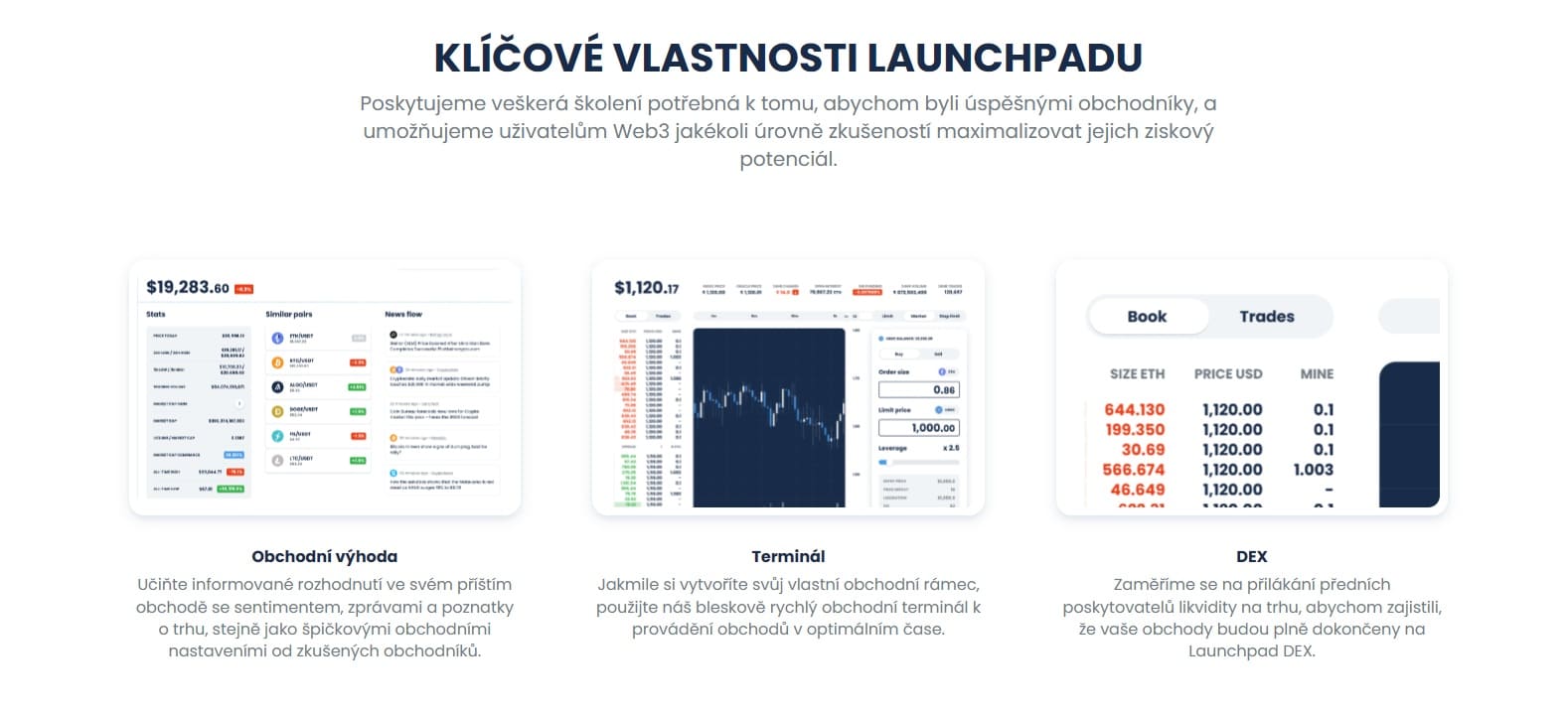 Klíčové vlastnosti platformy Launchpad - cenové grafy