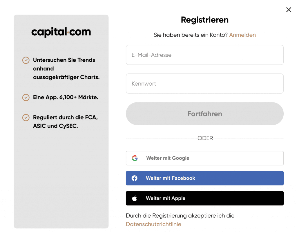 Bei Capital.com registrieren
