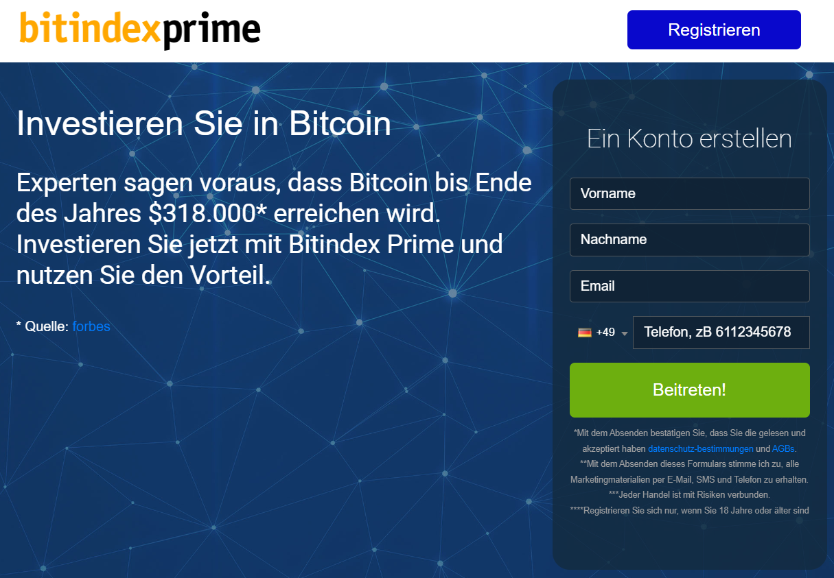 Bitindex Prime Webseite