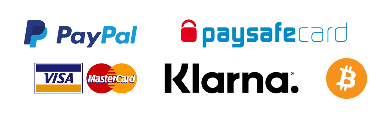 PayPal, Paysafecard, Klarna, Bitcoin, Visa