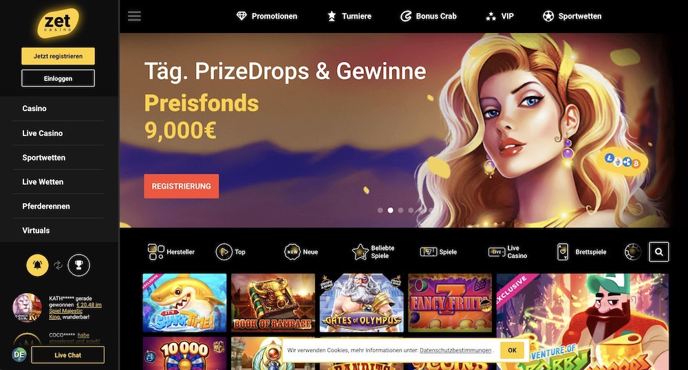 Zet Casino Homepage