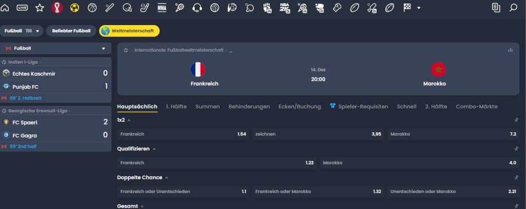 Frankreich – Marokko Wettquoten 2022 & Prognose