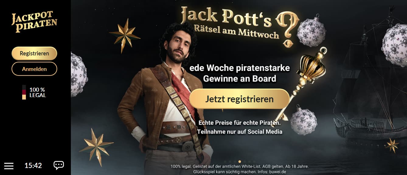 Jackpot Pirates - laufende Verlosungen und Casino-Bonus mit einer Einzahlung von 5 Euro