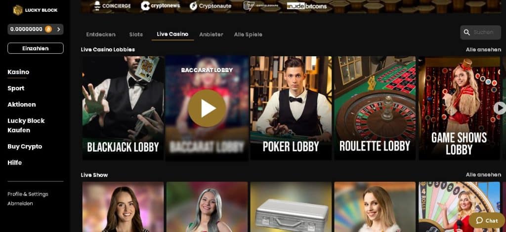 LuckyBlock Casino-Spiele in der App spielen