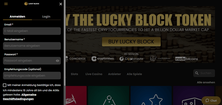 LuckyBlock Anmelden