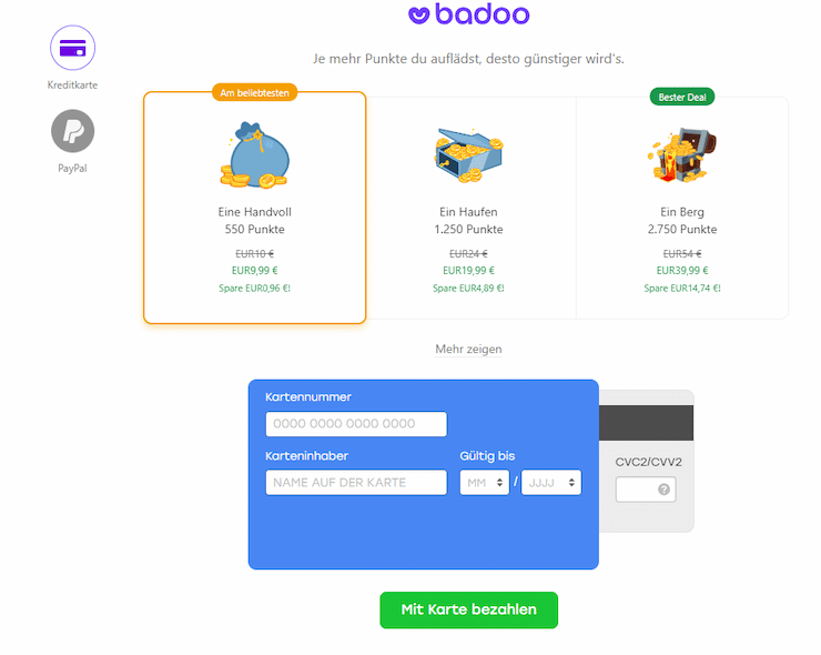 Welche Zahlungsmethoden bietet Badoo an