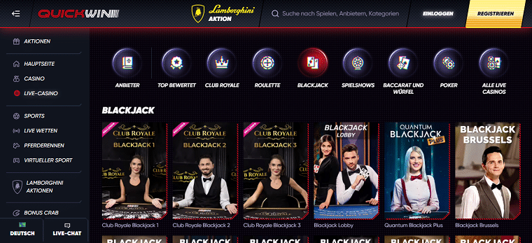 Erziele 21 Punkte in Blackjack Online Live Casino Spielen _ Quickwin