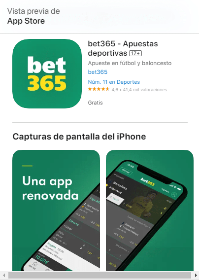 Entra en la app Store de Argentina y busca bet365
