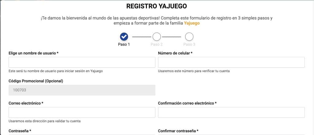 código promocional yajuego registro