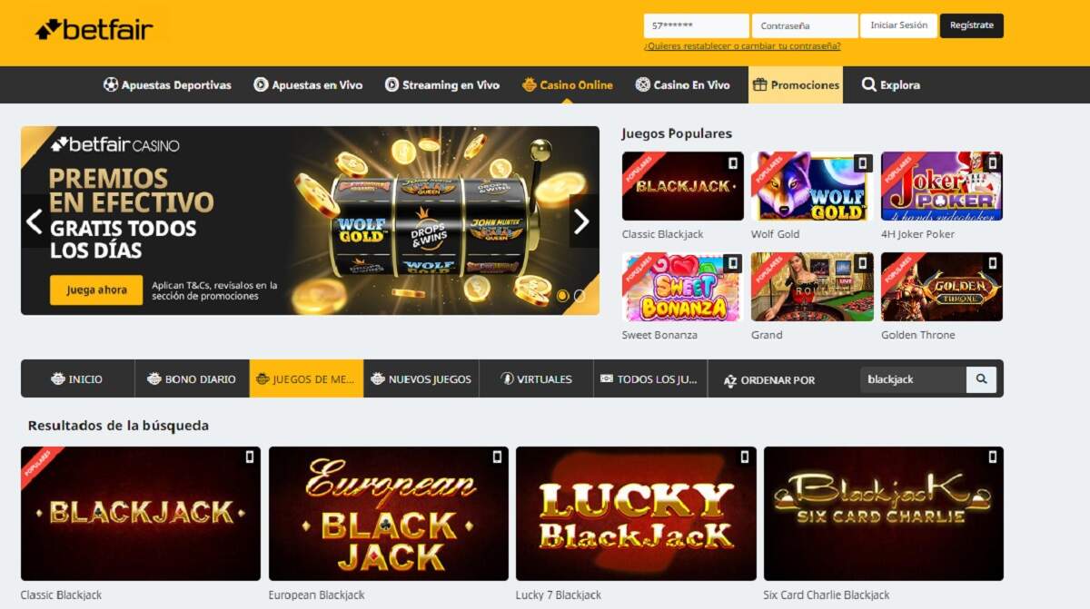 Blackjack online Colombia Betfair