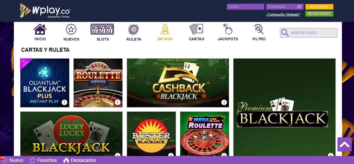 Blackjack online Colombia Wplay