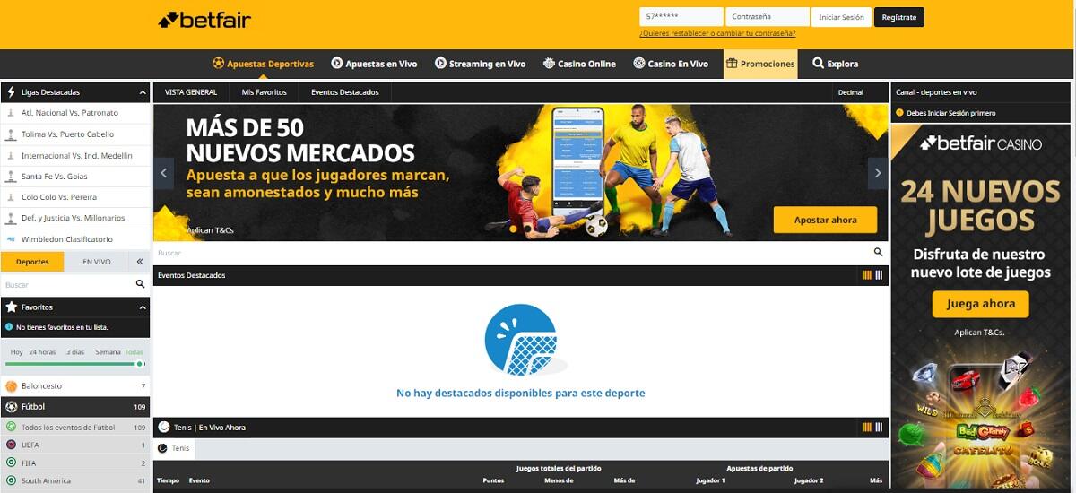 App de apuestas deportivas Colombia Betfair