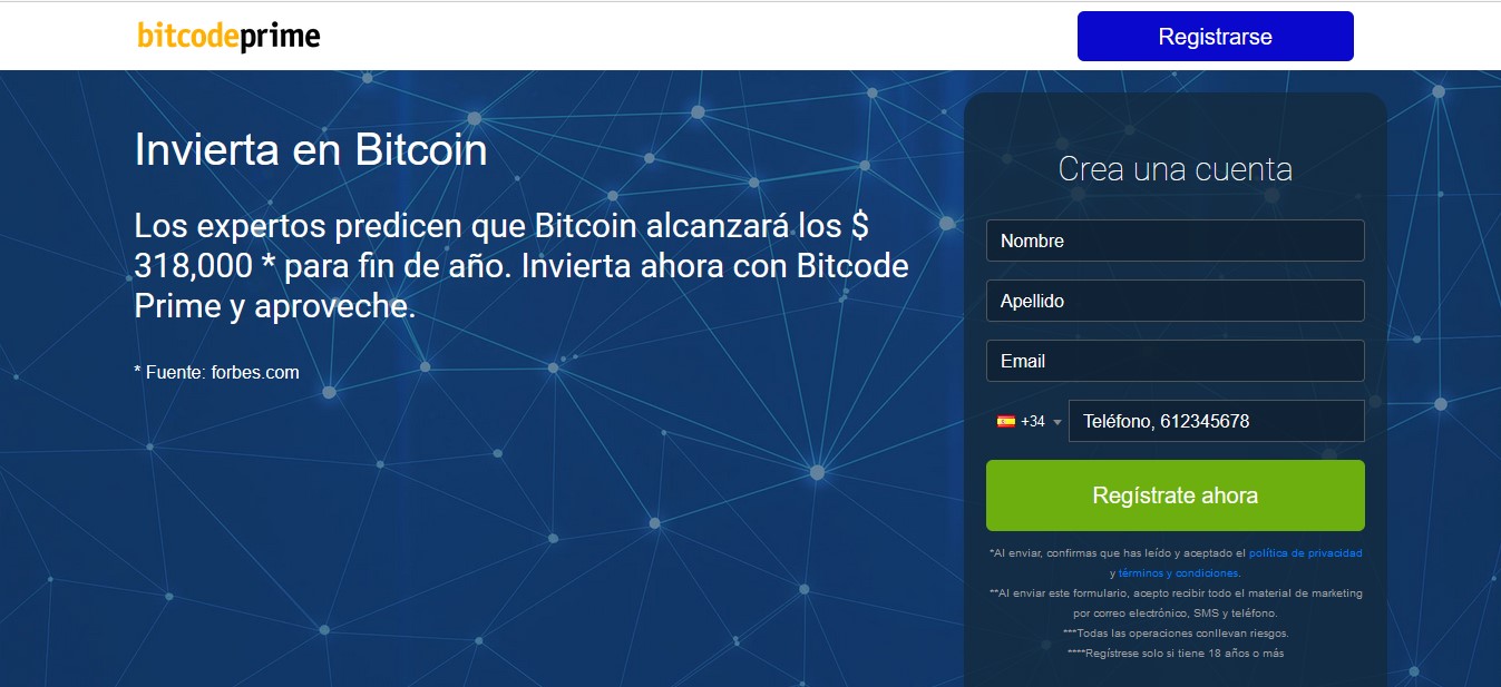 Crear cuenta en Bitcode Prime