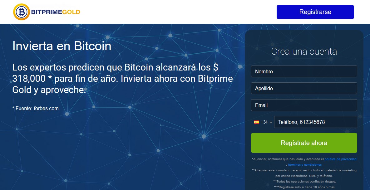 Registro en Bitprime Gold