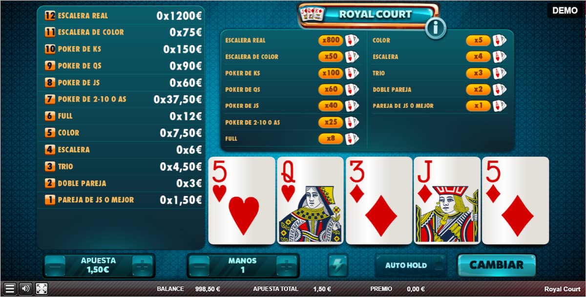 video poker - royal court - casino gran madrid
