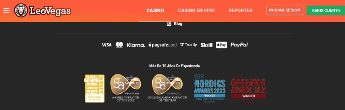 Visa casino online en el casino LeoVegas