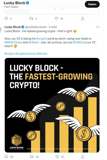 crypto monnaie du futur - Tweet Lucky Block