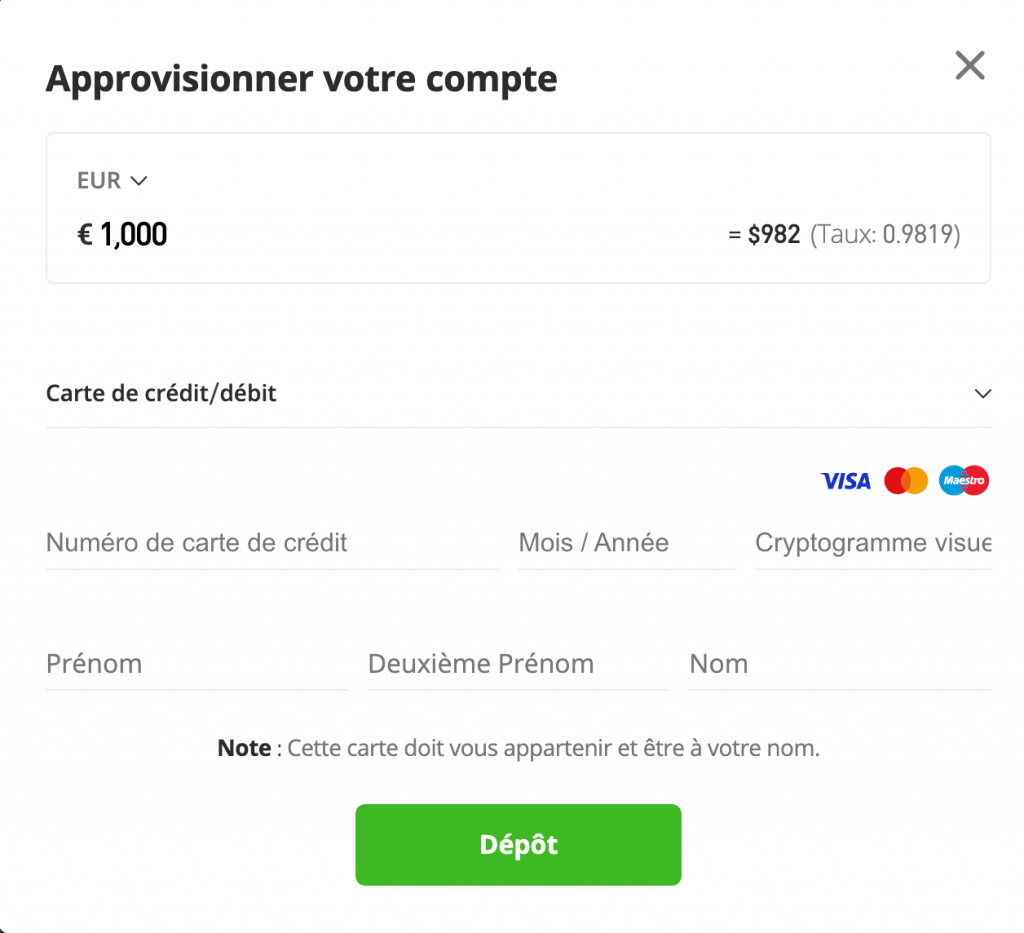 crypto trading - approvisionner votre compte