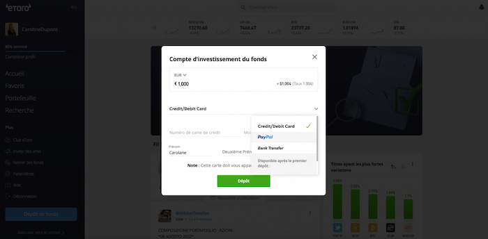 Faites un dépôt sur votre compte