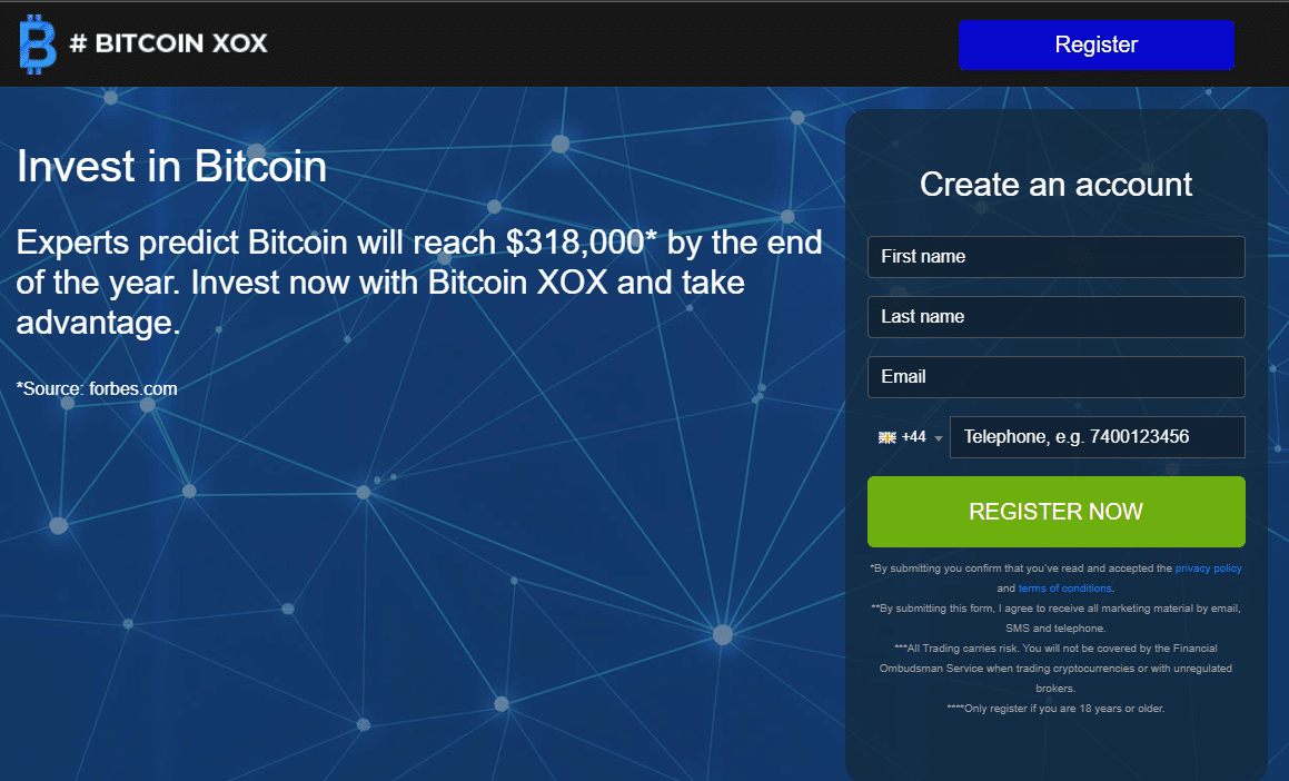 Bitcoin XOX homepage
