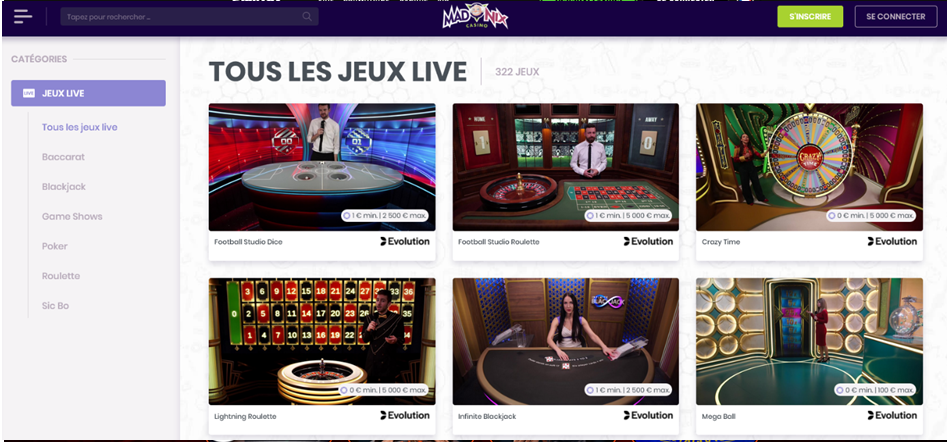 Meilleurs live casino Belgique : Madnix