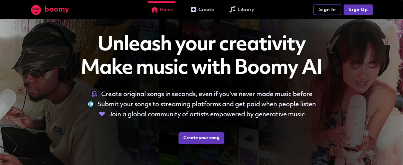 Boomy - Pleteforme pour générer musique IA