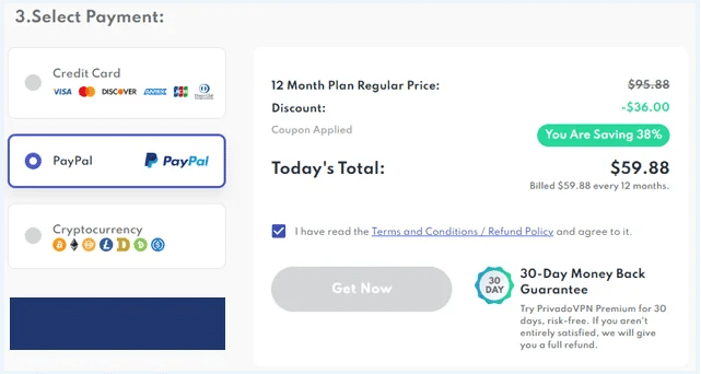 PrivadoVPN payment