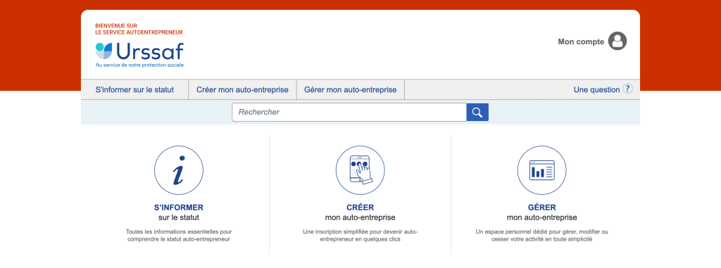 page d'accueil URSSAF pour devenir auto-entrepreneur