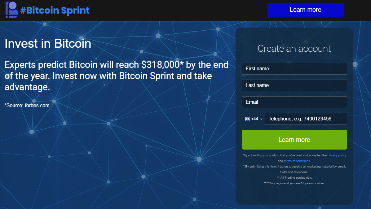 bitcoin sprint homepage