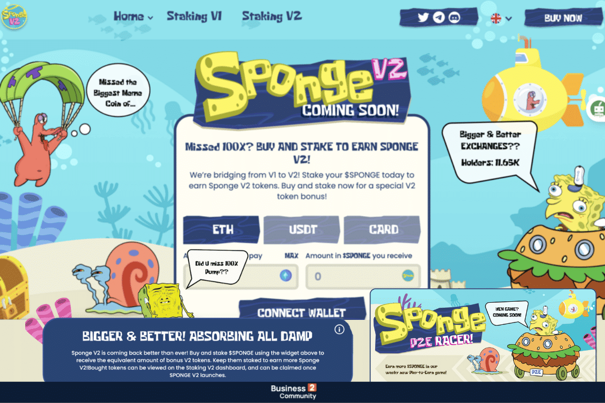 Sponge V2 (SPONGEV2) - Αν και πρόκειται για ένα meme coin στο Ethereum, σίγουρα δεν γινόταν να μην το αναφέρουμε