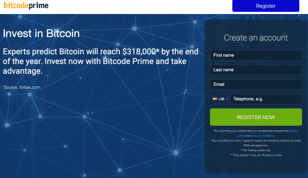 Regisztrálj a Bitcode Prime oldalán