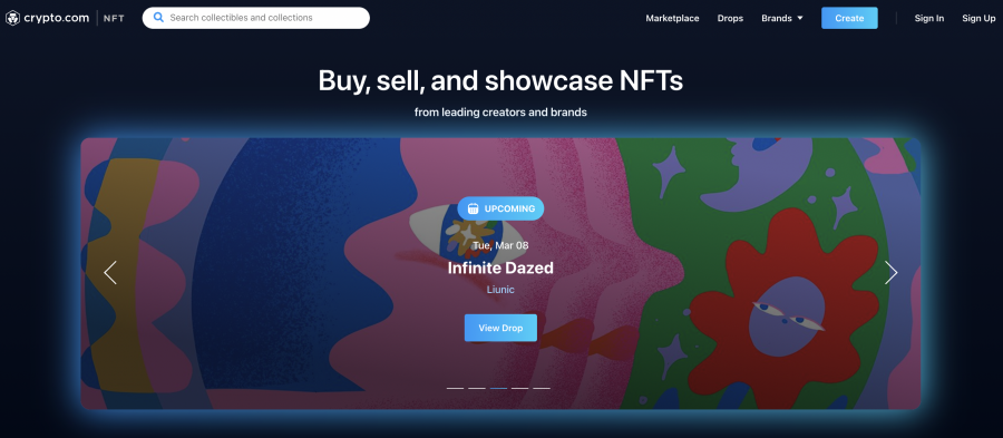crypto.com főoldala kriptovaluta és NFT vásárláshoz