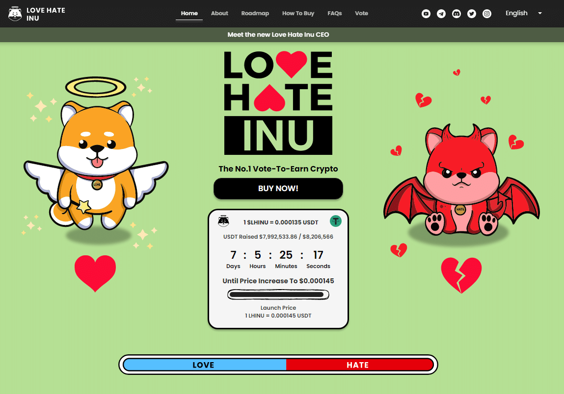 A Love Hate Inu előértékesítés 8 millió dollárnál jár, itt az utolsó szakasz