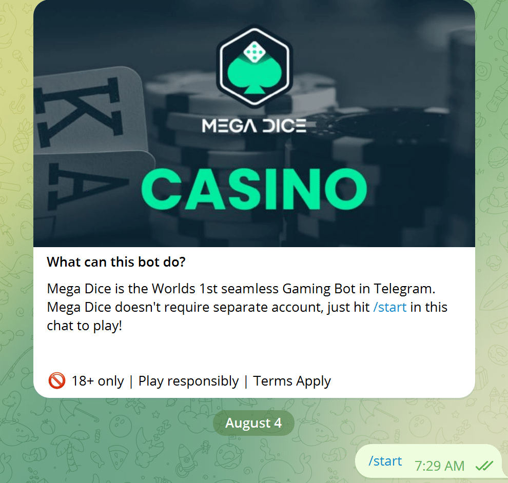 Mega Dice Telegram casino bot