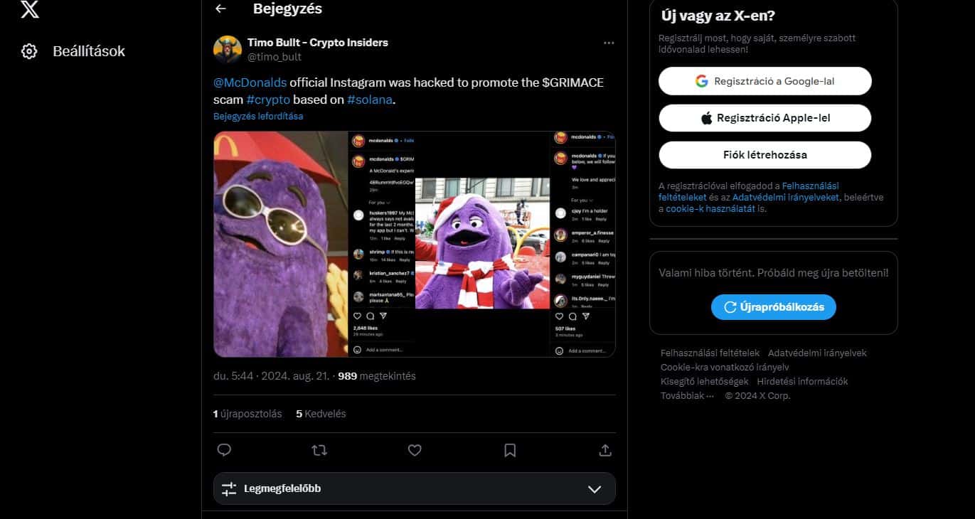 Meghackelték a McDonald’s Instagram oldalát, 700 ezer dollárt loptak kriptóban