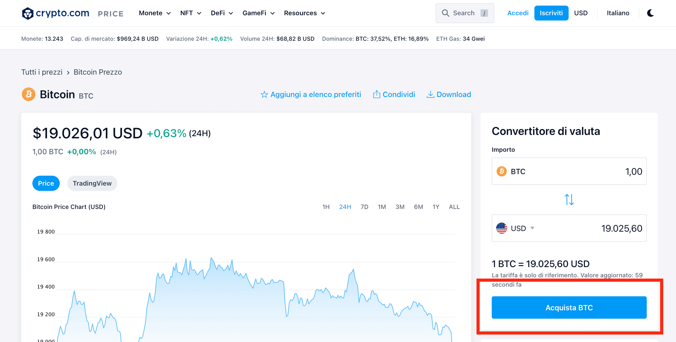 Crypto.com: acquista Bitcoin