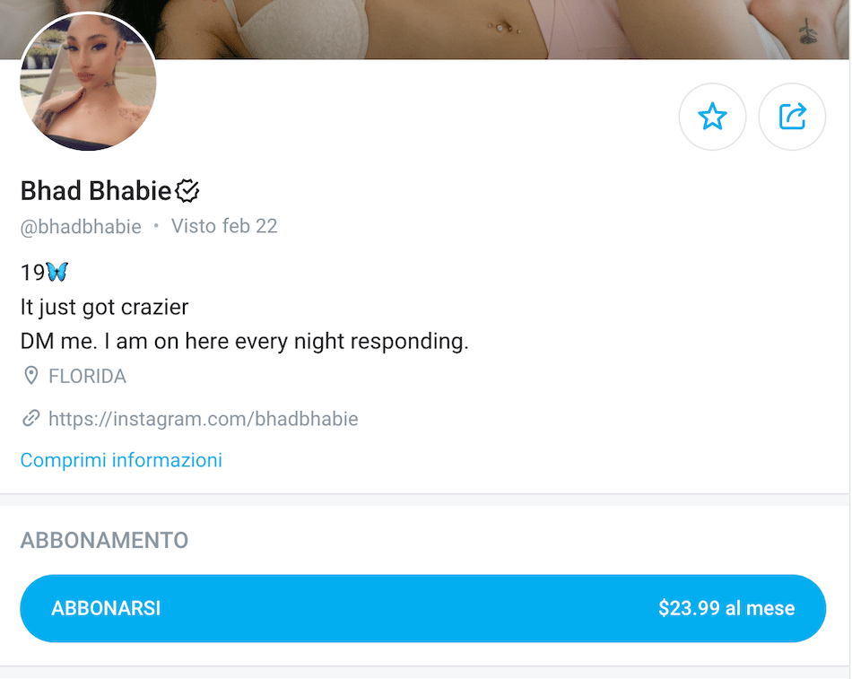 Quanto costa onlyFans Bhad Bhabie