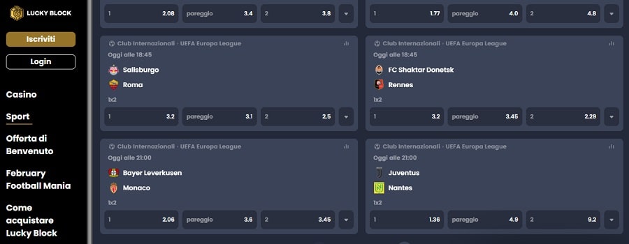 europa league lucky block betting sites