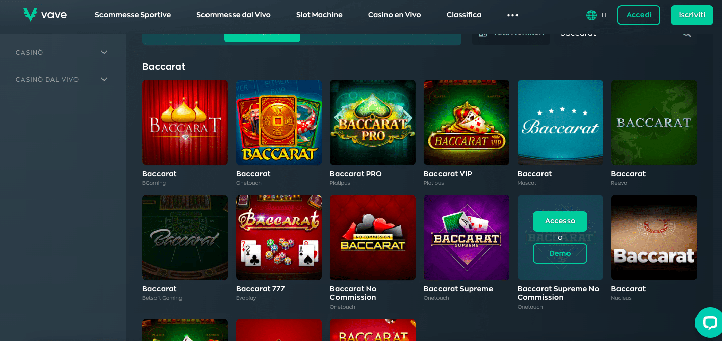 baccarat casino online vave