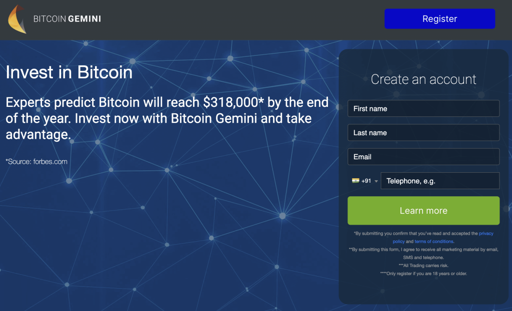 Bitcoin Geminiの公式ウェブサイト