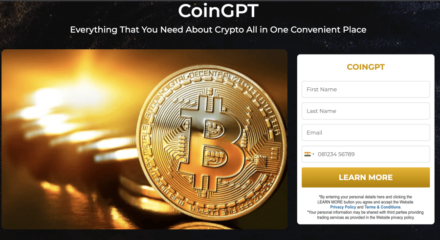 CoinGPTの公式ウェブサイト接写