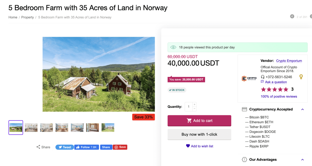 Crypto Emporiumに4万ドルで売りに出されているノルウェーの中古物件