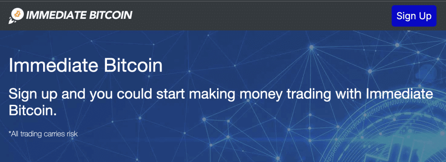Immediate Bitcoinの公式ウェブサイト画面