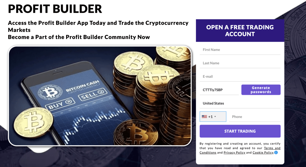 Profit Builderの公式ウェブサイト画面